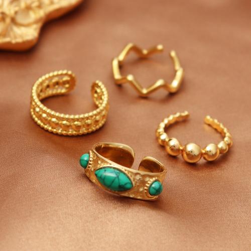 Partículas de acero Anillo de dedo Cuff, con Esmeralda, chapado en color dorado, diferentes estilos para la opción & para mujer, tamaño:6-8, Vendido por UD