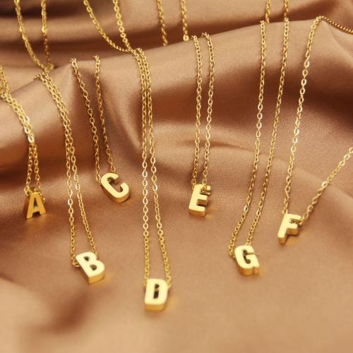 Titanium Steel Necklace, Alphabet Letter, gold color plated, oval chain & different styles for choice & for woman, Length:Approx 17.7 Inch, Sold By PC