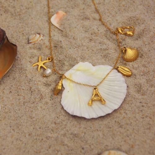 Titanstahl Halskette, mit Kunststoff Perlen, goldfarben plattiert, Oval-Kette & verschiedene Stile für Wahl & für Frau, Länge:ca. 17.7 ZollInch, verkauft von PC