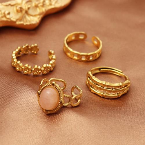 Titano plienas Cuff Finger Ring, su Derva, aukso spalva padengtas, įvairių stilių pasirinkimas & moters, Dydis:6-8, Pardavė PC