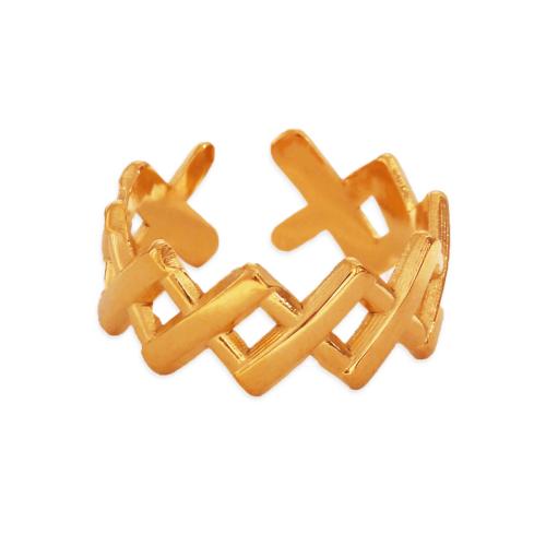 304 Stainless Steel Cuff Finger Ring Geometrical Pattern gold color plated for woman & hollow US Ring Sold By PC