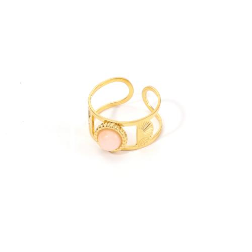 Aço inoxidável 304 Cuff Ring Finger, with misto de pedras semi-preciosas, Padrão Geométrico, cromado de cor dourada, para mulher & vazio, Mais cores pare escolha, tamanho:9, vendido por PC