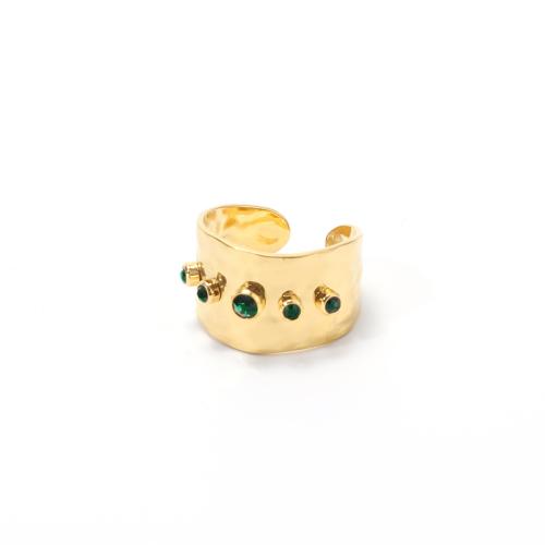 304ステンレススチール カフ指輪, ゴールドメッキ, 女性用 & ライン石のある, 無色, サイズ:8.5, 売り手 パソコン