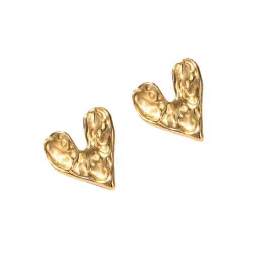 304 Stainless Steel Stud Earring, Heart, gold color plated, for woman & matte, 21.30x23.90mm, Sold By Pair