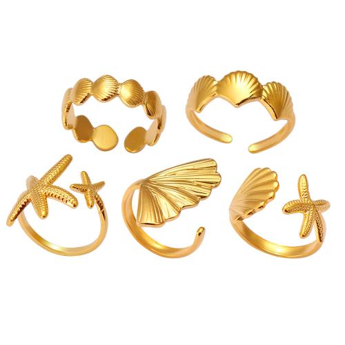 304 Stainless Steel Cuff Finger Ring, gold color plated, different styles for choice & for woman, US Ring Size:6-8, Sold By PC