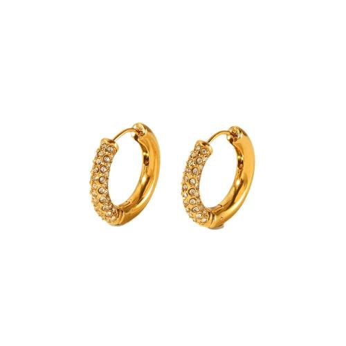 304 Stainless Steel Huggie Hoop Earring, gold color plated, different styles for choice & for woman & with rhinestone, 20mm, Sold By Pair