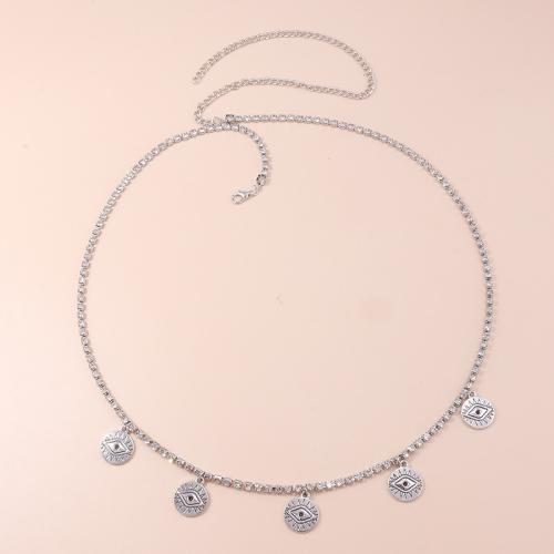 Body Chain Sieraden, Zinc Alloy, voor vrouw & met strass, zilver, Lengte Ca 68 cm, Verkocht door PC