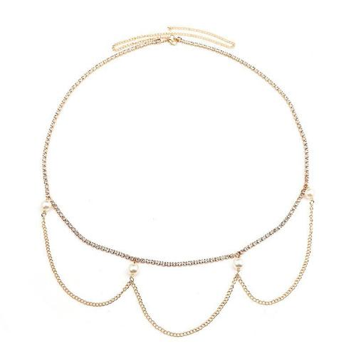 Body Chain Jewelry Zinc Alloy with Plastic Pearl fashion jewelry & for woman & with rhinestone Length Approx 68 cm Sold By PC