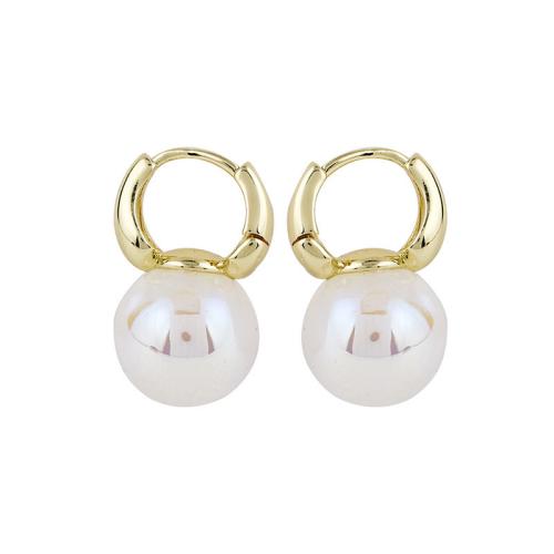 Messing Spring hoop oorbellen, met Plastic Pearl, mode sieraden & voor vrouw, meer kleuren voor de keuze, 23mm, Verkocht door pair