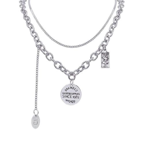 Zinklegierung Schmuck Halskette, mit Verlängerungskettchen von 7cm, Doppelschicht & Modeschmuck & für Frau, Silberfarbe, Länge:ca. 40 cm, verkauft von PC