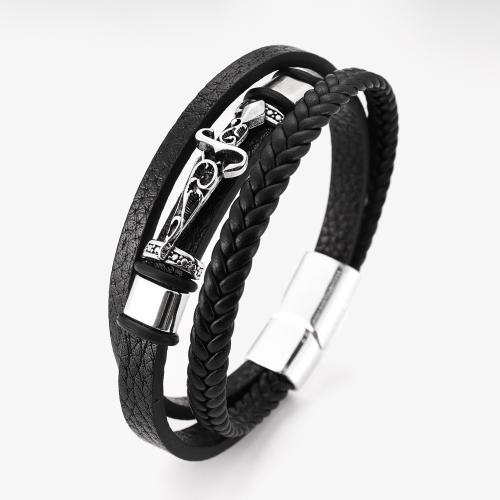 Leather Cord Bracelet, Tibetan Style, with leather cord, fashion jewelry & for man, Length:Approx 21 cm, Sold By PC
