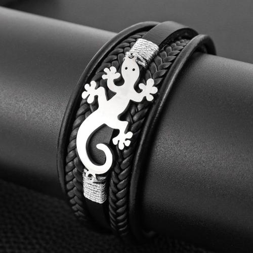 PU Leather Cord Bracelets Zinc Alloy with PU Leather & 304 Stainless Steel fashion jewelry & for man Length Approx 22 cm Sold By PC