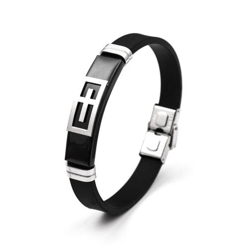 Bracelets en silicone, Acier titane, avec silicone, bijoux de mode & unisexe, noire, Longueur:Environ 21 cm, Vendu par PC