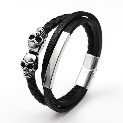 Bracelet cordon en cuir, alliage de zinc, avec cordon en cuir, bijoux de mode & unisexe, Longueur Environ 23 cm, Vendu par PC