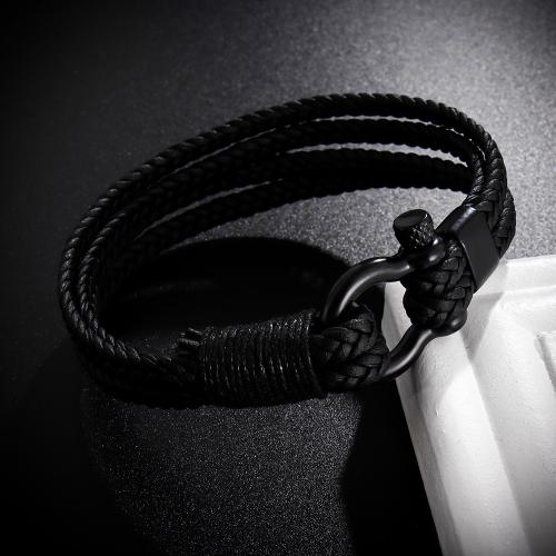 Bracelet cordon en cuir, alliage de zinc, avec cordon en cuir, bijoux de mode & multicouche & unisexe, noire, Longueur:Environ 21 cm, Vendu par PC