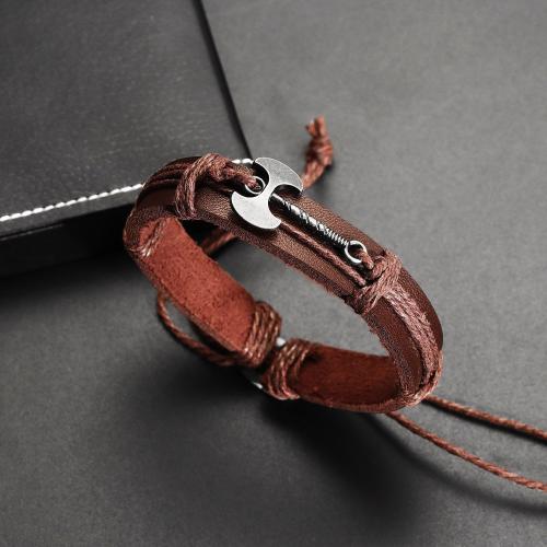 PU Leather Cord Bracelets, Tibetan Style, with Linen & PU Leather, Length Adjustable & fashion jewelry & Unisex, Length:Approx 17-18 cm, Sold By PC