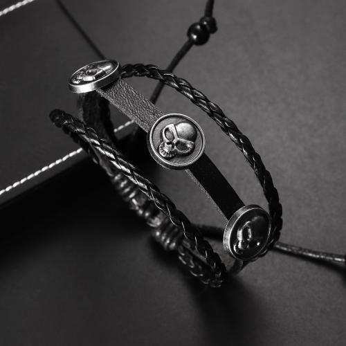 PU Leather Cord Bracelets, Tibetan Style, with PU Leather, fashion jewelry & for man, Length:Approx 17 cm, Sold By PC