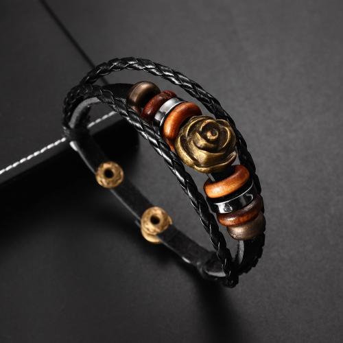 ПУ шнур браслеты, цинковый сплав, с Искусственная кожа, ювелирные изделия моды & Мужский, черный, длина:Приблизительно 21 см, продается PC