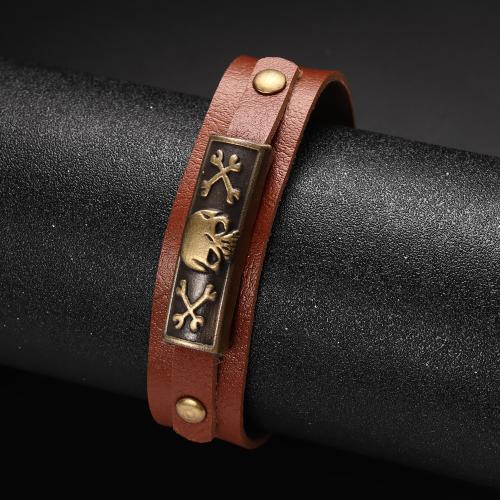 Bracelets cordon PU, alliage de zinc, avec cuir PU, bijoux de mode & pour homme, brun, Longueur:Environ 23 cm, Vendu par PC