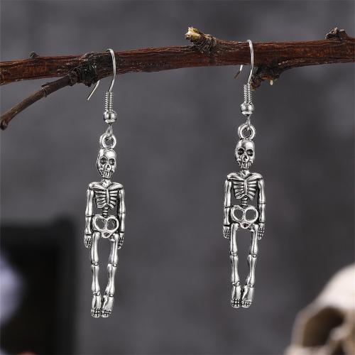 Tibetan Style Drop Earrings, Skull, Halloween Design & fashion jewelry & for woman, 57x9mm, Sold By Pair
