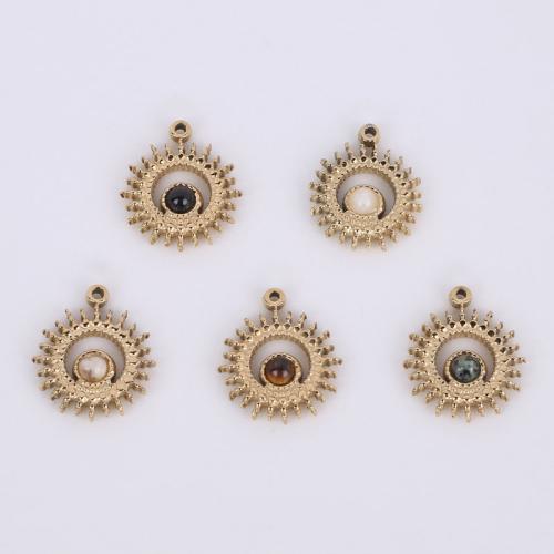 Stainless Steel Pendants, 316 Stainless Steel, with Natural Stone, Vacuum Ion Plating, different materials for choice, golden, 16x14mm, 10PCs/Bag, Sold By Bag