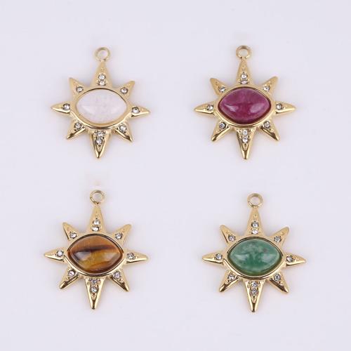 Stainless Steel Pendants 316 Stainless Steel with Natural Stone Vacuum Ion Plating & with rhinestone golden Sold By Bag