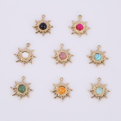 Stainless Steel Pendants, 316 Stainless Steel, with Natural Stone, Vacuum Ion Plating, different materials for choice, golden, 15x13mm, 10PCs/Bag, Sold By Bag