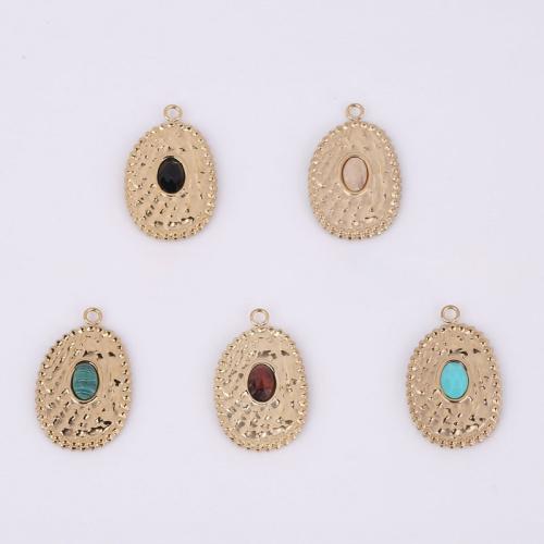 Stainless Steel Pendants, 316 Stainless Steel, with Natural Stone, Vacuum Ion Plating, different materials for choice, golden, 23.50x15mm, 10PCs/Bag, Sold By Bag