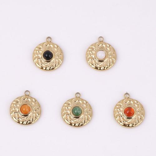 Stainless Steel Pendants, 316 Stainless Steel, with Natural Stone, Vacuum Ion Plating, different materials for choice, golden, 12.50x10.50mm, 10PCs/Bag, Sold By Bag