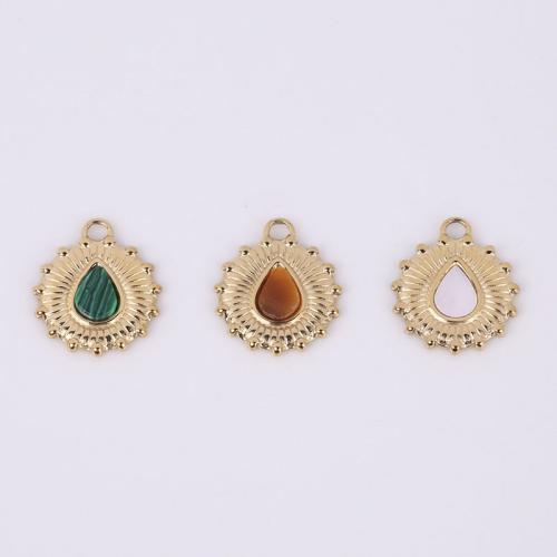 Stainless Steel Pendants 316 Stainless Steel with Natural Stone Vacuum Ion Plating golden Sold By PC
