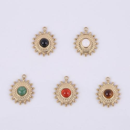 Stainless Steel Pendants, 316 Stainless Steel, with Natural Stone, Vacuum Ion Plating, different materials for choice, golden, 18.60x15mm, 10PCs/Bag, Sold By Bag