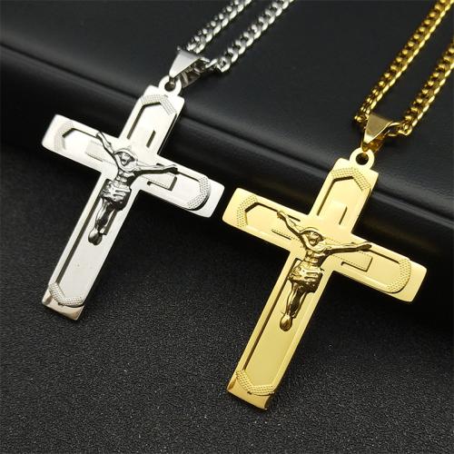Stainless Steel Jewelry Necklace, 304 Stainless Steel, Cross, fashion jewelry & Unisex, more colors for choice, 47x38mm, Length:Approx 60 cm, Sold By PC