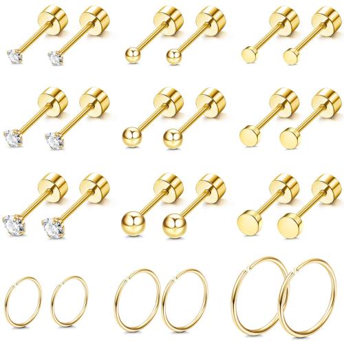 Roestvrij staal Stud Earrings, 316L roestvrij staal, mode sieraden & uniseks & met strass, gouden, 12paren/Stel, Verkocht door Stel