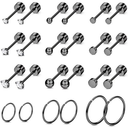 Stainless Steel Stud Earrings, 316L Stainless Steel, fashion jewelry & Unisex & with rhinestone, black, 12Pairs/Set, Sold By Set