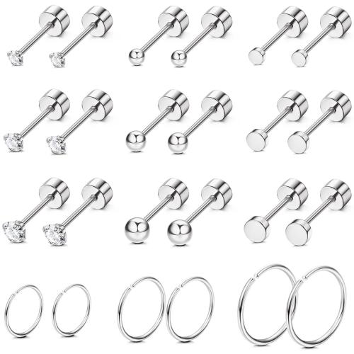 Stainless Steel Stud Earrings, 316L Stainless Steel, fashion jewelry & Unisex & with rhinestone, original color, 12Pairs/Set, Sold By Set