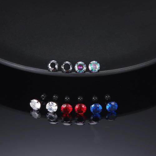 Stainless Steel Stud Earrings, 304 Stainless Steel, fashion jewelry & Unisex & with rhinestone, more colors for choice, 5Pairs/Set, Sold By Set