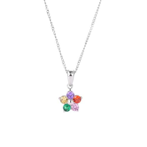 Stainless Steel Jewelry Necklace, 304 Stainless Steel, with 5cm extender chain, Flower, Vacuum Ion Plating, fashion jewelry & micro pave cubic zirconia & for woman, more colors for choice, 9x17mm, Length:40 cm, Sold By PC