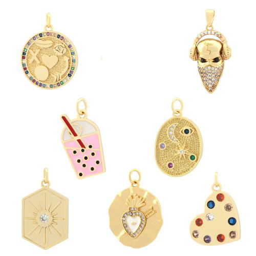 Cubique Pendentif en laiton zircon pavent, Placage de couleur d'or, bijoux de mode & DIY & normes différentes pour le choix & pavé de micro zircon, plus de couleurs à choisir, protéger l'environnement, sans nickel, plomb et cadmium, Vendu par PC