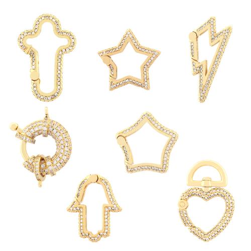 Brass Snap Clasp, gold color plated, Different Shape for Choice & DIY & micro pave cubic zirconia, more colors for choice, nickel, lead & cadmium free, Sold By PC