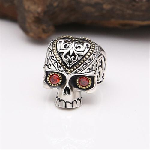 Tibetan Style Finger Ring, Skull, plated, fashion jewelry & different size for choice & for man & with rhinestone, mixed colors, nickel, lead & cadmium free, Sold By PC