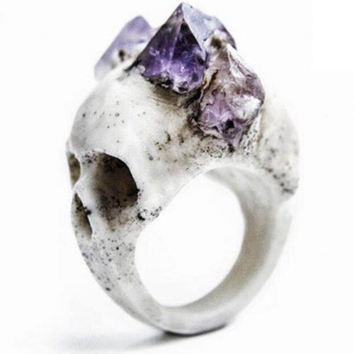 Zinc Alloy prst prsten, Zinek, s Drahokam, Lebka, barva stříbrná á, módní šperky & různé velikosti pro výběr & pro muže, nikl, olovo a kadmium zdarma, Prodáno By PC
