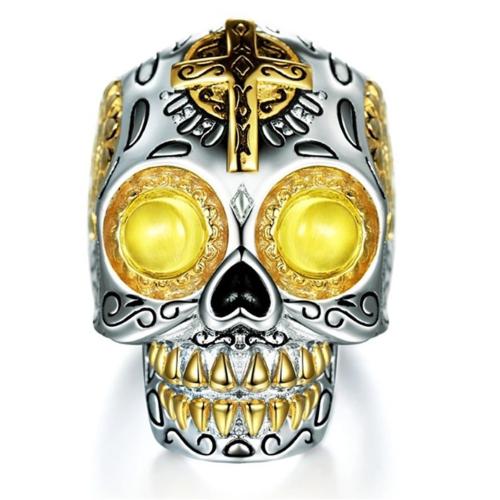 Zinc Alloy fingerring, Skull, forgyldt, mode smykker & forskellig størrelse for valg & for mennesket, blandede farver, nikkel, bly & cadmium fri, Solgt af PC