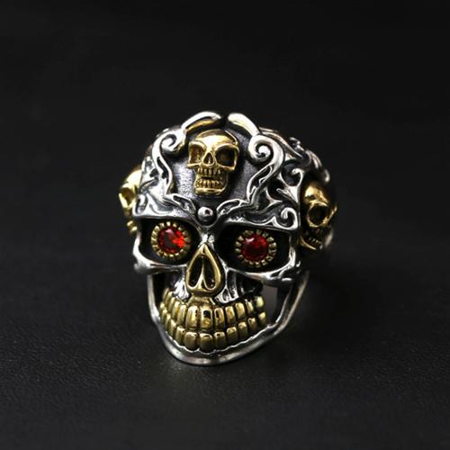 Zinc Alloy Finger Ring Skull plated fashion jewelry & for man & with rhinestone mixed colors nickel lead & cadmium free Sold By PC