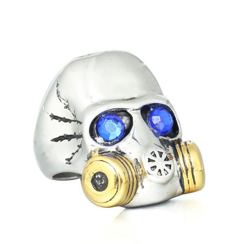 Rhinestone Stainless Steel Finger Ring 304 Stainless Steel Skull Vacuum Ion Plating fashion jewelry & for man & with rhinestone Sold By PC