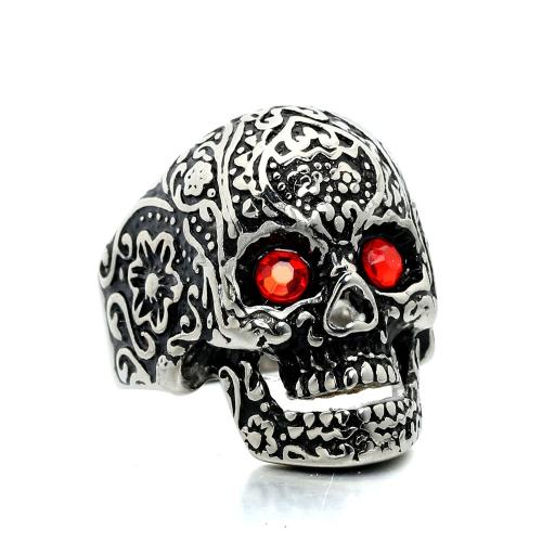 Rhinestone Stainless Steel Finger Ring, 304 Stainless Steel, Skull, Vacuum Ion Plating, fashion jewelry & different size for choice & for man & with rhinestone, more colors for choice, Sold By PC