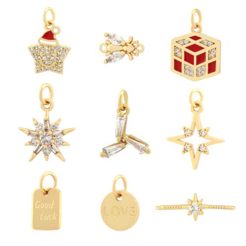 Cubic Zirconia Micro Pave Brass Pendant gold color plated & DIY & micro pave cubic zirconia & enamel nickel lead & cadmium free Sold By PC