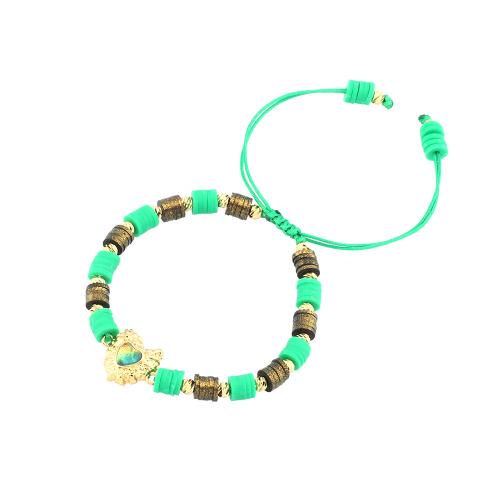 Brass Bracelet & Bangle Knot Cord with Opal & Polymer Clay & Brass Heart plated Adjustable & fashion jewelry & for woman nickel lead & cadmium free Length Approx 16-22 cm Sold By PC