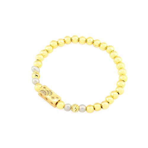 Cubic Zirconia Micro Pave Brass Bracelet with Freshwater Pearl gold color plated fashion jewelry & micro pave cubic zirconia & for woman nickel lead & cadmium free Length Approx 16-17 cm Sold By PC