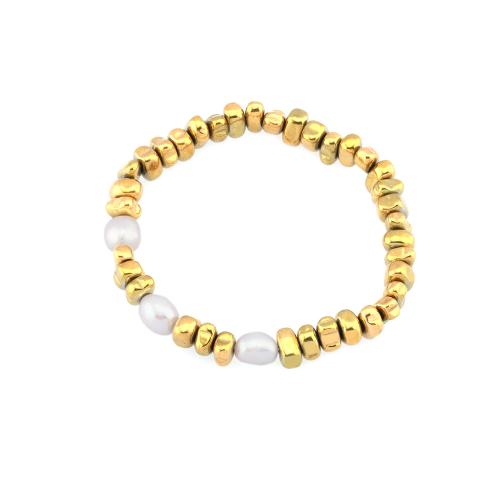 Freshwater Cultured Pearl Bracelet, Hematite, with Freshwater Pearl, gold color plated, fashion jewelry & for woman, more colors for choice, Length:Approx 16-17 cm, Sold By PC