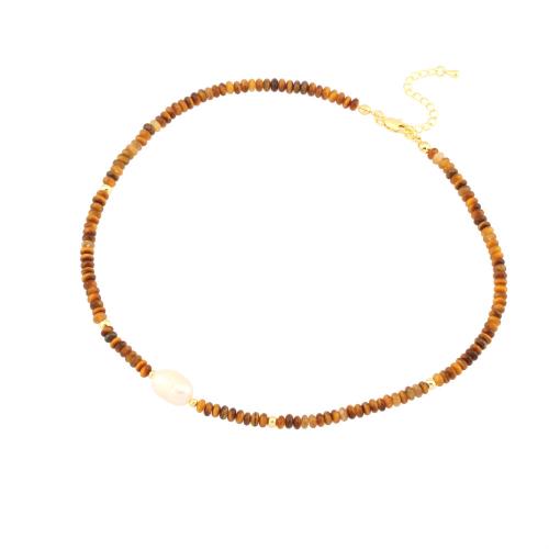 Natural Gemstone Necklace, Natural Stone, with Freshwater Pearl & Brass, with 5cm extender chain, gold color plated, different materials for choice & for woman, more colors for choice, nickel, lead & cadmium free, Length:Approx 40 cm, Sold By PC